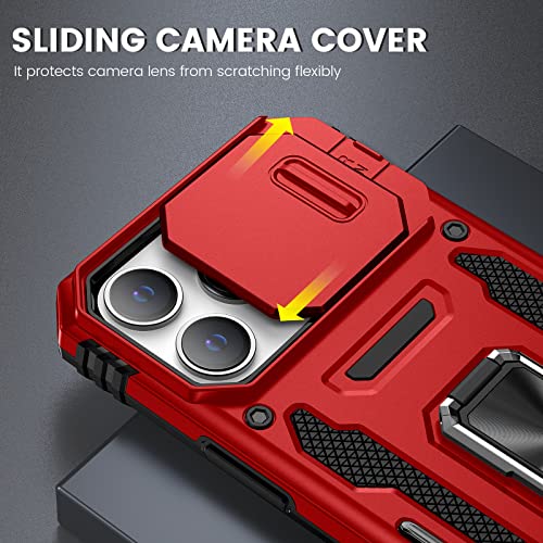 Maxdara for iPhone 14 Pro Max Camera Cover Case with Screen Protector, with Built-in 360° Rotate Ring Stand Magnetic Car Mount Cover Case for iPhone 14 Pro Max 6.7 inch, Red