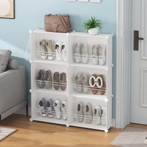 maginels 6-pair shoe rack organizer with cover, slim shoe storage cabinet,behind door, narrow shoe shelf for closet,entryway,white