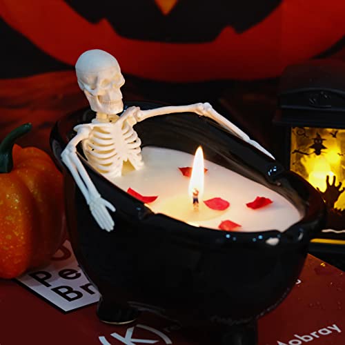 Halloween Decorations - Halloween Skeleton Candle - Skeleton Design with Milk Bath - Novelty Design Rose Petal Accents Suitable for Indoor Family Holiday Parties (Milk Bath)