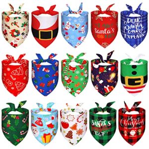 15 pieces christmas dog bandana dog scarf assorted color triangle holiday dog bandanas decorative checkered bandana christmas pet scarf for dogs cats pets xmas holiday party accessories (small)