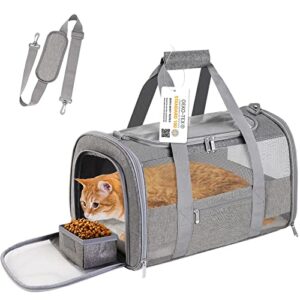 CUSSIOU Cat Carrier, Dog Carrier, Pet Carrier for Small Dogs Medium Cats Puppies Under 15 Lbs, TSA Airline Approved Carrier Soft Sided Dog Travel Carriers, Cat Carriers with Reflective Strip - Grey