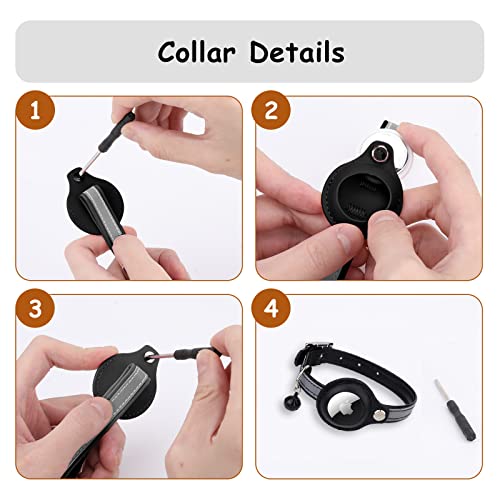 AirTag Cat Collar, Adjustable Reflective GPS Cat Collar, Integrated Apple Airtag Kitten Collar, with Air Tag Holder and Bell for Kitten Cat Puppy (Black)