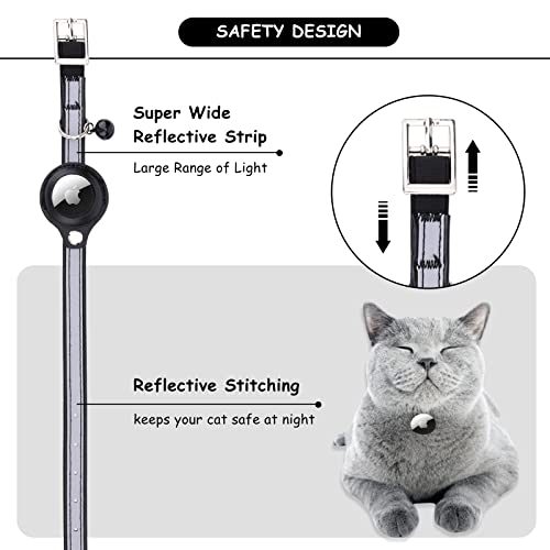 AirTag Cat Collar, Adjustable Reflective GPS Cat Collar, Integrated Apple Airtag Kitten Collar, with Air Tag Holder and Bell for Kitten Cat Puppy (Black)