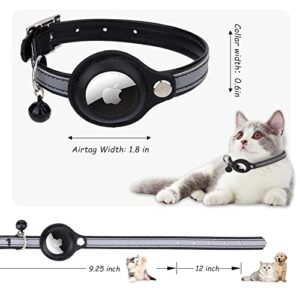 AirTag Cat Collar, Adjustable Reflective GPS Cat Collar, Integrated Apple Airtag Kitten Collar, with Air Tag Holder and Bell for Kitten Cat Puppy (Black)