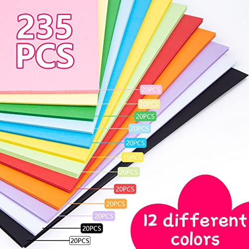 3 otters 235 Sheets Construction Paper, Heavy Duty Craft Paper A4 Colored Art Cardstock 150 GSM 12 Colors for DIY Crafts Card Making Scrapbook Classroom Supplies