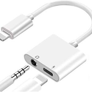 [Apple MFi Certified] Lightning to 3.5mm Headphone Adapter for iPhone, 2 in 1 Headphone Audio Splitter, Adapter AUX Connector Charger Cable Replacement for iPhone 13/12/SE/XR/XS/X/8/7/Plus,White