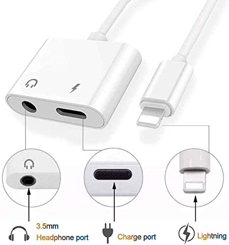 [Apple MFi Certified] Lightning to 3.5mm Headphone Adapter for iPhone, 2 in 1 Headphone Audio Splitter, Adapter AUX Connector Charger Cable Replacement for iPhone 13/12/SE/XR/XS/X/8/7/Plus,White