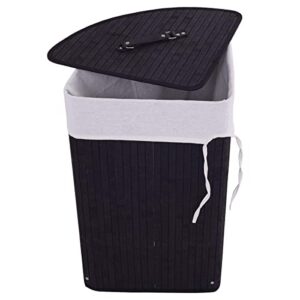 Julimoon Laundry Hamper with Lid, Bamboo Laundry Basket with Removable Liner and Handle, Clothes Basket for Laundry Organize, Clothes Storage Bin for Bedroom, Laundry, Living Room (Black)