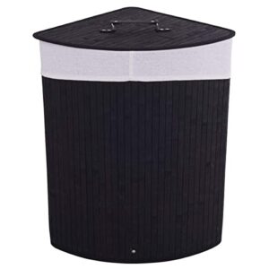 julimoon laundry hamper with lid, bamboo laundry basket with removable liner and handle, clothes basket for laundry organize, clothes storage bin for bedroom, laundry, living room (black)