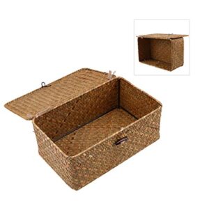 IMIKEYA Seaweed Baskets with Lids: Woven Storage Box Handwoven Seagrass Storage Box Seagrass Basket Woven Storage Basket Organizer Container Shelf Baskets with Lid for Desktop Home Decor (S Size)