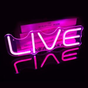 live neon sign, led live on air neon lights for tiktok, youtube, twitch, streamers/gamers, cool live streaming recording sign - round led sign for studio bedroom wall game room party decor (pink)