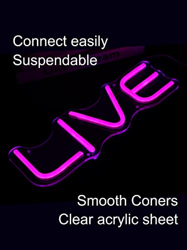 LIVE Neon Sign, LED Live On Air Neon Lights for Tiktok, Youtube, Twitch, Streamers/Gamers, Cool Live Streaming Recording Sign - Round Led Sign for Studio Bedroom Wall Game Room Party Decor (Pink)