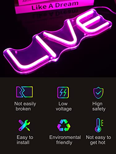 LIVE Neon Sign, LED Live On Air Neon Lights for Tiktok, Youtube, Twitch, Streamers/Gamers, Cool Live Streaming Recording Sign - Round Led Sign for Studio Bedroom Wall Game Room Party Decor (Pink)