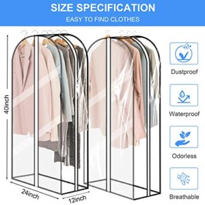 40" Garment Bags for Hanging Clothes Storage with 12" Gussetes, 3 Pack Double Zip Closure Clear Dust Storage Cover, Moving Bags for Coat Jacket Sweater Shirts - 40*24*12 inch