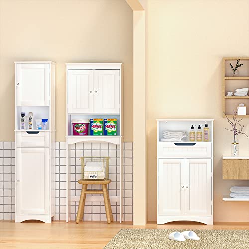 Gizoon Bathroom Storage Cabinet with Large Drawer & Door, Freestanding Floor Storage Cabinet Organizer for Bedroom, Living Room, Entryway, Office, Space Saving, White