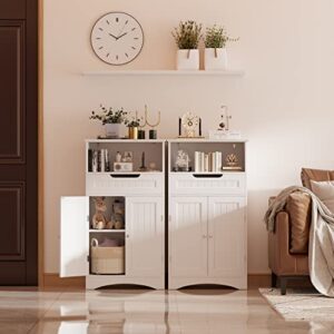 Gizoon Bathroom Storage Cabinet with Large Drawer & Door, Freestanding Floor Storage Cabinet Organizer for Bedroom, Living Room, Entryway, Office, Space Saving, White