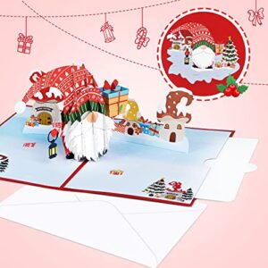 Mocoosy 4 Pack 3D Pop Up Christmas Cards Set, 5" x 7" Xmas Popup Greeting Cards for Kids, Holiday Blank Greeting Cards with Envelopes for Winter New Year Include Gnome Santa Christmas Tree Merry Christmas