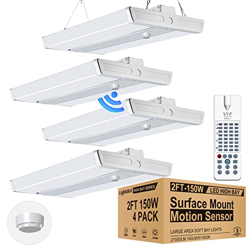 Lightdot Multifunction 2FT LED High Bay Light, Brightness/Timer/Motion Distance Adjustable Commercial LED Shop Light, 150W[Eqv.600W MH/HPS] Remote Control Energy Saving Upto 5600KW*4/5Yrs(5Hrs/Day)