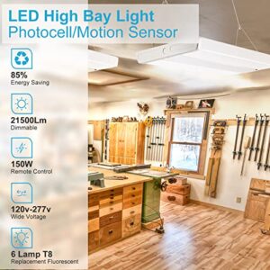 Lightdot Multifunction 2FT LED High Bay Light, Brightness/Timer/Motion Distance Adjustable Commercial LED Shop Light, 150W[Eqv.600W MH/HPS] Remote Control Energy Saving Upto 5600KW*4/5Yrs(5Hrs/Day)