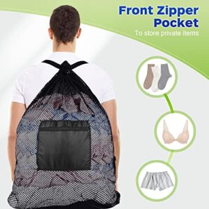 OTraki 28 x 36 inch Mesh Laundry Backpack Bag, Large Travel Laundry Bags with Shoulder Straps, Heavy Duty Drawstring Mesh Bag for Clothes Sports Soccer Ball Dorm Room Essentials (Black)