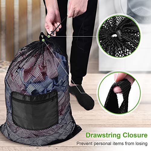 OTraki 28 x 36 inch Mesh Laundry Backpack Bag, Large Travel Laundry Bags with Shoulder Straps, Heavy Duty Drawstring Mesh Bag for Clothes Sports Soccer Ball Dorm Room Essentials (Black)