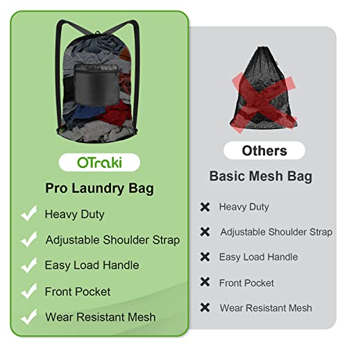 OTraki 28 x 36 inch Mesh Laundry Backpack Bag, Large Travel Laundry Bags with Shoulder Straps, Heavy Duty Drawstring Mesh Bag for Clothes Sports Soccer Ball Dorm Room Essentials (Black)