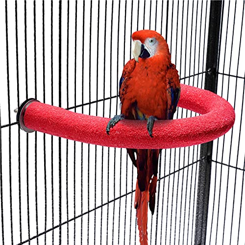 FrgKbTm Parrot Perch Stand, U Shape Quartz Sands Bird Stick Paw Grinding Rough-surfaced Large Bird Perches for Parakeets,Macaw,Parrots Cages Toy (Red Large)