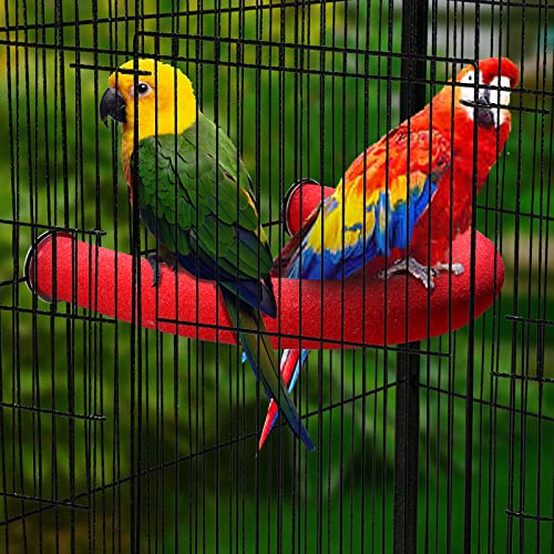 FrgKbTm Parrot Perch Stand, U Shape Quartz Sands Bird Stick Paw Grinding Rough-surfaced Large Bird Perches for Parakeets,Macaw,Parrots Cages Toy (Red Large)