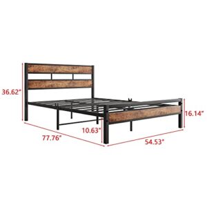 HOJINLINERO Full Size Bed Frame with Wood Headboard and Footboard,Platform Bed Frame Full No Box Spring Needed,Noise-Free,Heavy Duty Slats Support,Easy Assembly,Rustic Brown