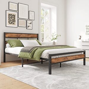 HOJINLINERO Full Size Bed Frame with Wood Headboard and Footboard,Platform Bed Frame Full No Box Spring Needed,Noise-Free,Heavy Duty Slats Support,Easy Assembly,Rustic Brown