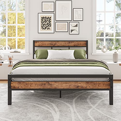 HOJINLINERO Full Size Bed Frame with Wood Headboard and Footboard,Platform Bed Frame Full No Box Spring Needed,Noise-Free,Heavy Duty Slats Support,Easy Assembly,Rustic Brown