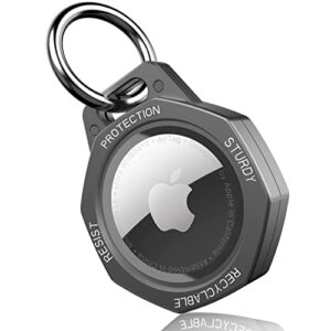 tieuwant airtag holder case- aluminum alloy keychain for apple airtag tracker (gunmetal grey)