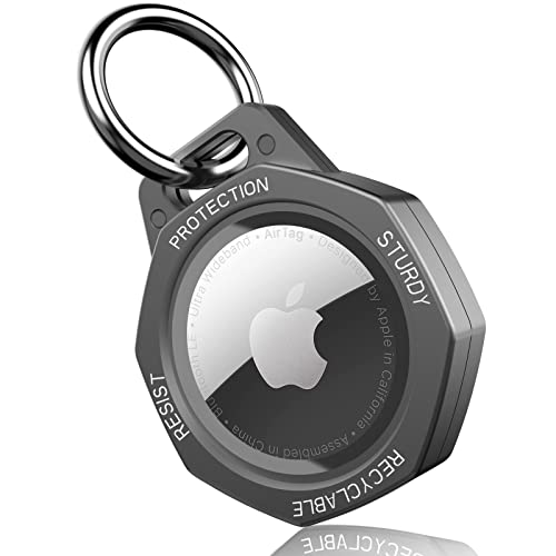 Tieuwant AirTag Holder Case- Aluminum Alloy Keychain for Apple AirTag Tracker (Gunmetal Grey)