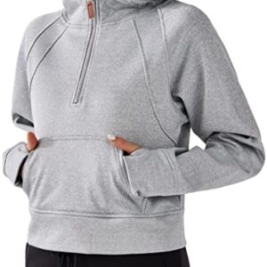 URBEST Women's Hoodies Fleece Lined Collar Pullover Half Zipper Sweatshirts Long Sleeve Crop Sweater Tops with Thumb Hole LIGHT GREY S