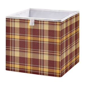 kigai red and orange plaid storage box, foldable storage bins with handle, decorative closet organizer storage boxes for home
