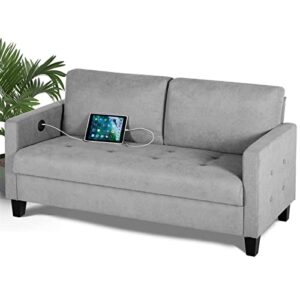 sthouyn comfy loveseat sofa small grey couch small spaces, small love seat bedroom, mid century modern couches living room dorm office, 2 seater tufted sofas, 57”w (light grey (love seat))