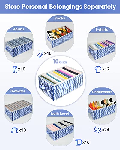 MULISOFT Drawer Organizers for Clothing, 2 Pack Underwear Drawer Organizer Clothes, 10 Grids Clothes Organizer for Folded Clothes,Wardrobe Clothes Organizer for Jeans,Pant,Sweaters,T-Shirt,Underwear