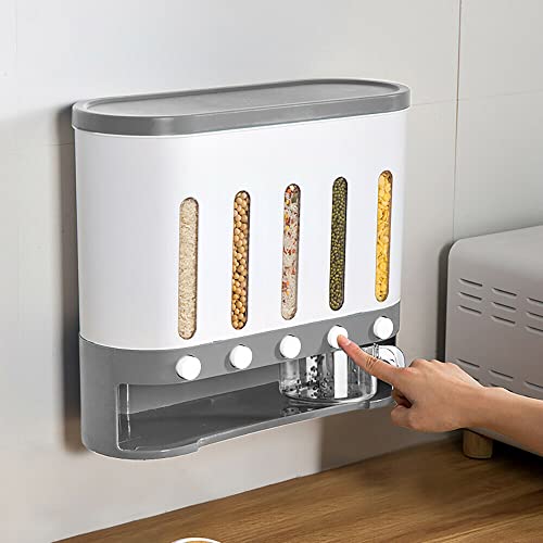 Grain Dispenser Cereal Dispenser Rice Grain Dry Food Container Storage Wall Mounted Case Kitchen Rice Bucket Storage Rice, Beans, Grains,Dry Food