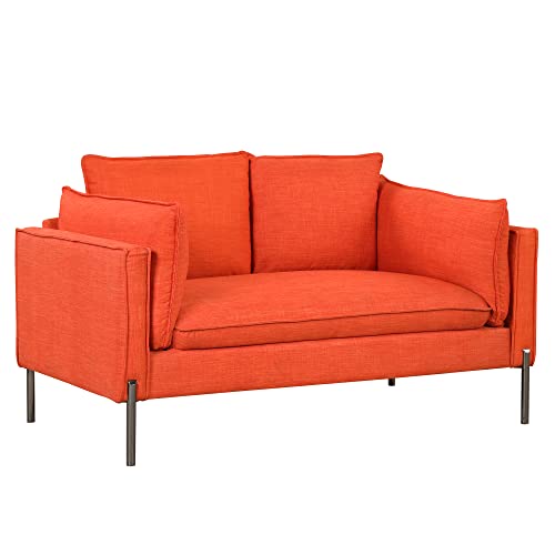 56INCH Loveseat Sofa Couch, Modern Upholstered Linen 2 Seat Sofa with Metal Legs, Loveseat Couch for Living Room