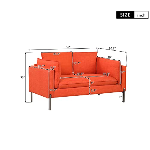 56INCH Loveseat Sofa Couch, Modern Upholstered Linen 2 Seat Sofa with Metal Legs, Loveseat Couch for Living Room