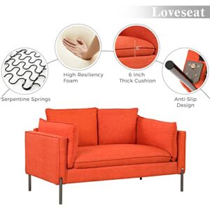 56INCH Loveseat Sofa Couch, Modern Upholstered Linen 2 Seat Sofa with Metal Legs, Loveseat Couch for Living Room