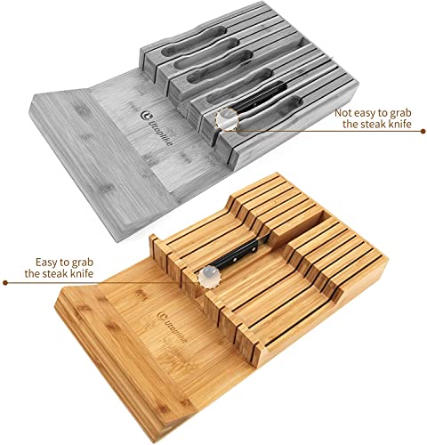 Utoplike 4 Pack Large Bamboo Kitchen Drawer Dividers and Bamboo Kitchen 12 Knife Drawer Organizer