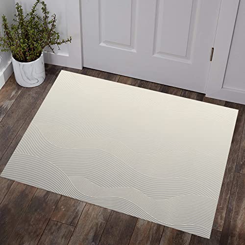 Geometric Stripes Rectangle Indoor Mat Throw Carpet 18 x 30 Inches, Abstract Modern Ombre Grey Color Non Slip Soft Backing Absorbent Rugs for Entryway/Floors/Living Room