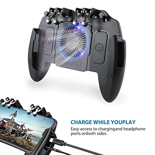 JRSHOME Phone Gaming Controllers for 4.7”-6.5” Phones Four Mobile Triggers Built-in Silent Cooling Fan Compact Ergonomic Design with Charging and Earphone Ports