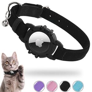 airtag cat collar,feeyar integrated kitten collar with apple airtag holder[black],soft gps cat collar with air tag holder & bell,air tag cat collars for girl boy cats,puppies,lightweight cat tracker
