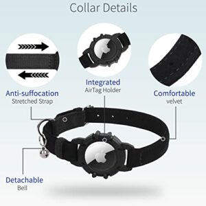 AirTag Cat Collar,FEEYAR Integrated Kitten Collar with Apple Airtag Holder[Black],Soft GPS Cat Collar with Air Tag Holder & Bell,Air Tag Cat Collars for Girl Boy Cats,Puppies,Lightweight Cat Tracker