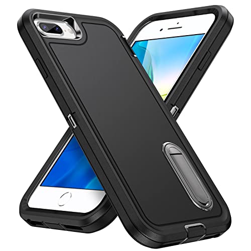 IDweel iPhone 8 Plus Case,iPhone 7 Plus/iPhone 6S Plus/iPhone 6 Plus Case with Build-in Kickstand,Heavy Duty Protection Shockproof Anti-Scratch Slim Fit Protective Durable Hard Cover,Black