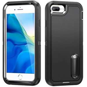 IDweel iPhone 8 Plus Case,iPhone 7 Plus/iPhone 6S Plus/iPhone 6 Plus Case with Build-in Kickstand,Heavy Duty Protection Shockproof Anti-Scratch Slim Fit Protective Durable Hard Cover,Black