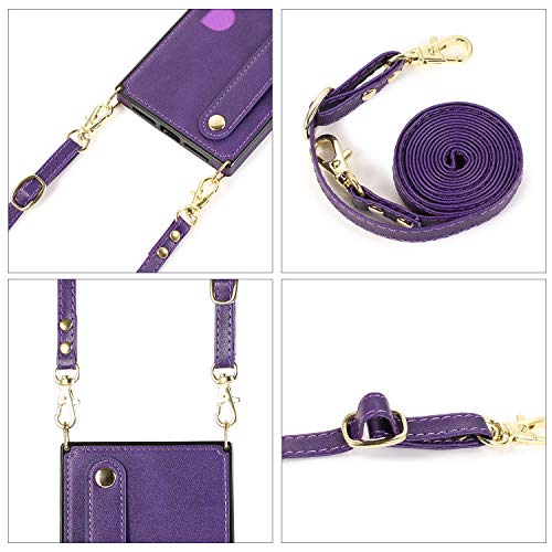 CCSmall Case for Apple iPhone 14 Pro with Card Slot Holder, Removable Adjustable Shoulder Strap Lanyard Crossbody Neck Purse Phone Case for iPhone 14 Pro KB Purple