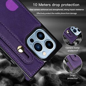 CCSmall Case for Apple iPhone 14 Pro with Card Slot Holder, Removable Adjustable Shoulder Strap Lanyard Crossbody Neck Purse Phone Case for iPhone 14 Pro KB Purple